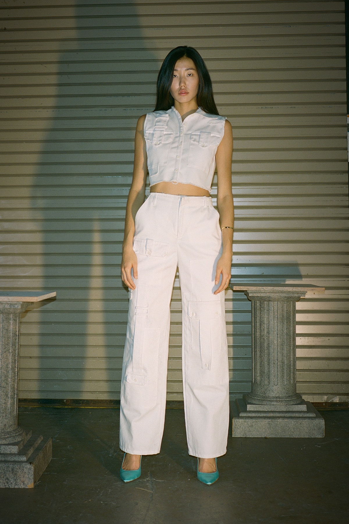 Danielle Guizio Spring/Summer 2020 Collection Lookbook Denim Top Pants White