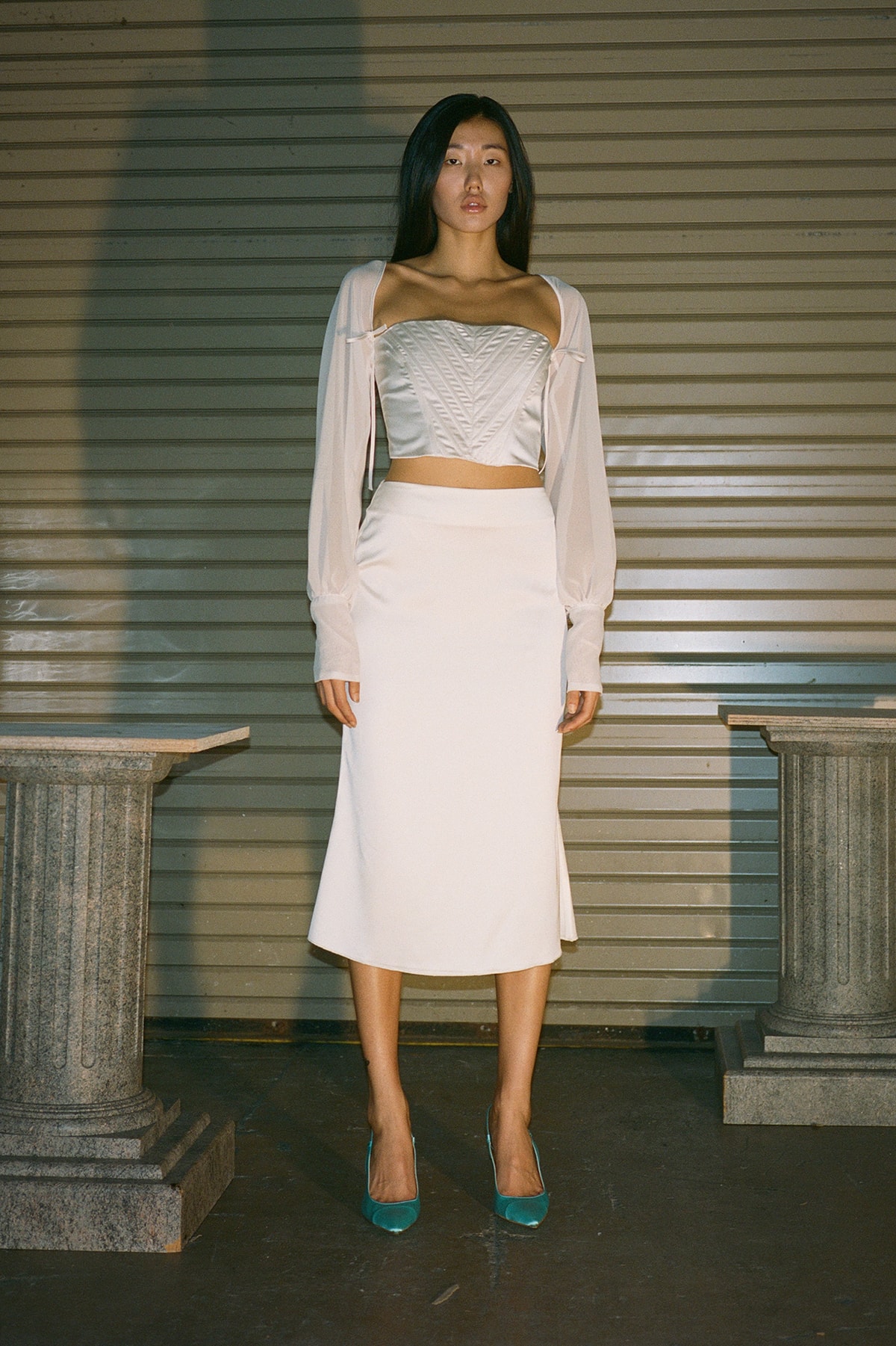 Danielle Guizio Spring/Summer 2020 Collection Lookbook Corset Top Skirt White