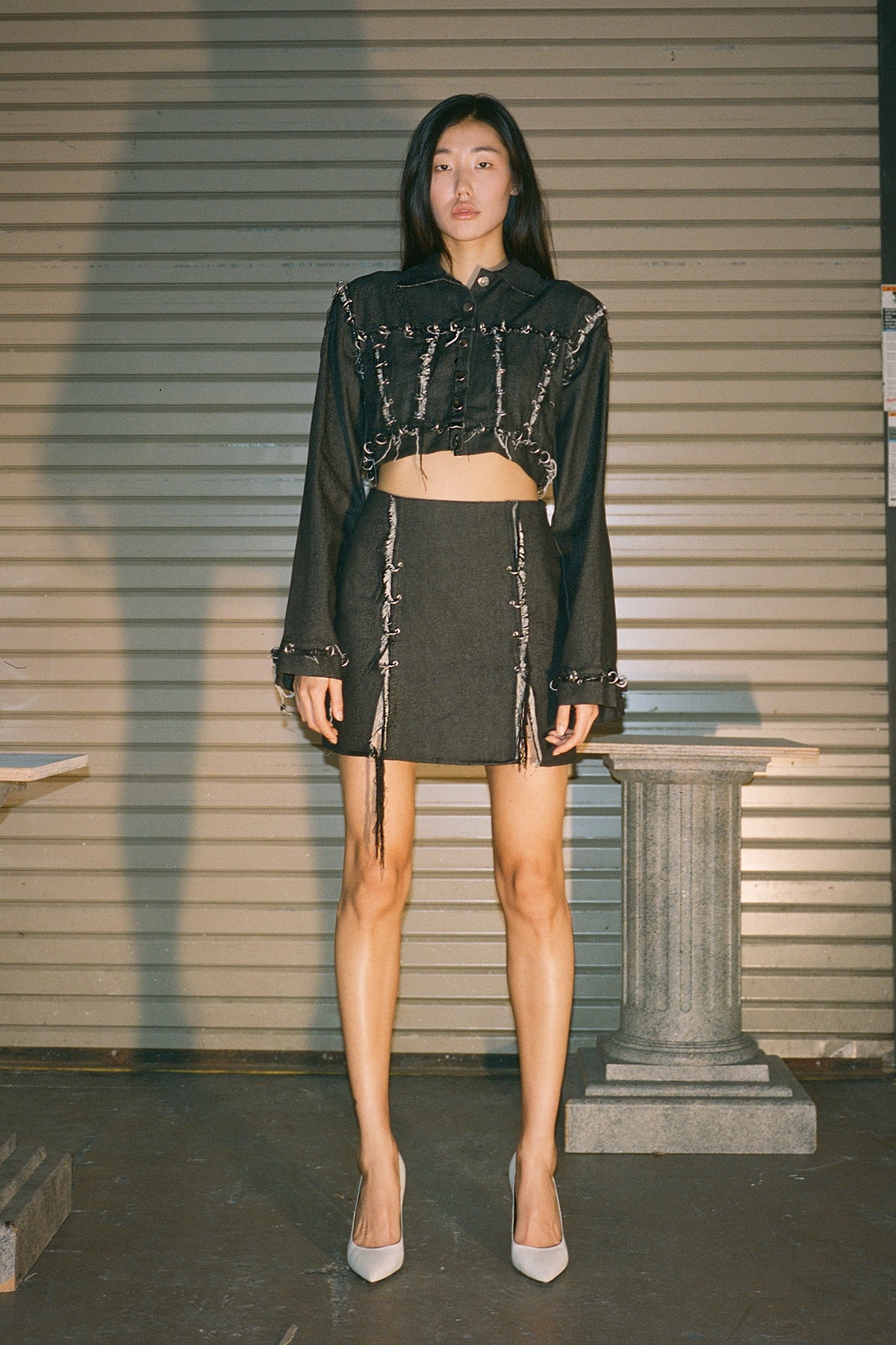 Danielle Guizio Spring/Summer 2020 Collection Lookbook Denim Jacket Skirt Black