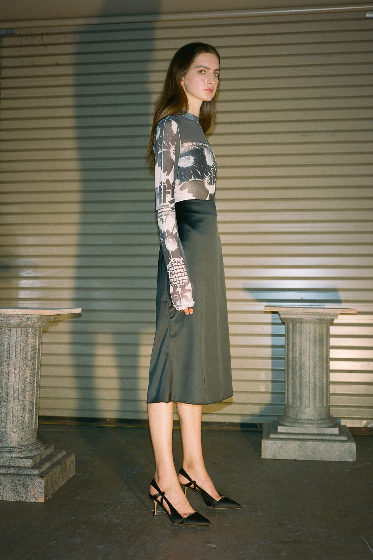 Danielle Guizio Spring/Summer 2020 Collection Lookbook Mesh Long Sleeve Satin Skirt