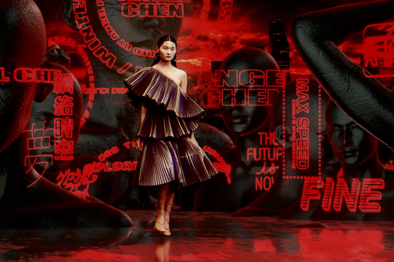 Angel Chen Dress Digital Runway Show Virtual Reality Catwalk Shanghai Fashion Week Chinese Designer Red Neon Lights Akira