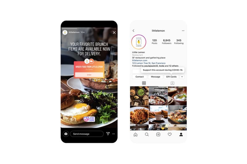 instagram support small restaurant businesses food delivery gift cards coronavirus covid19 pandemic apps