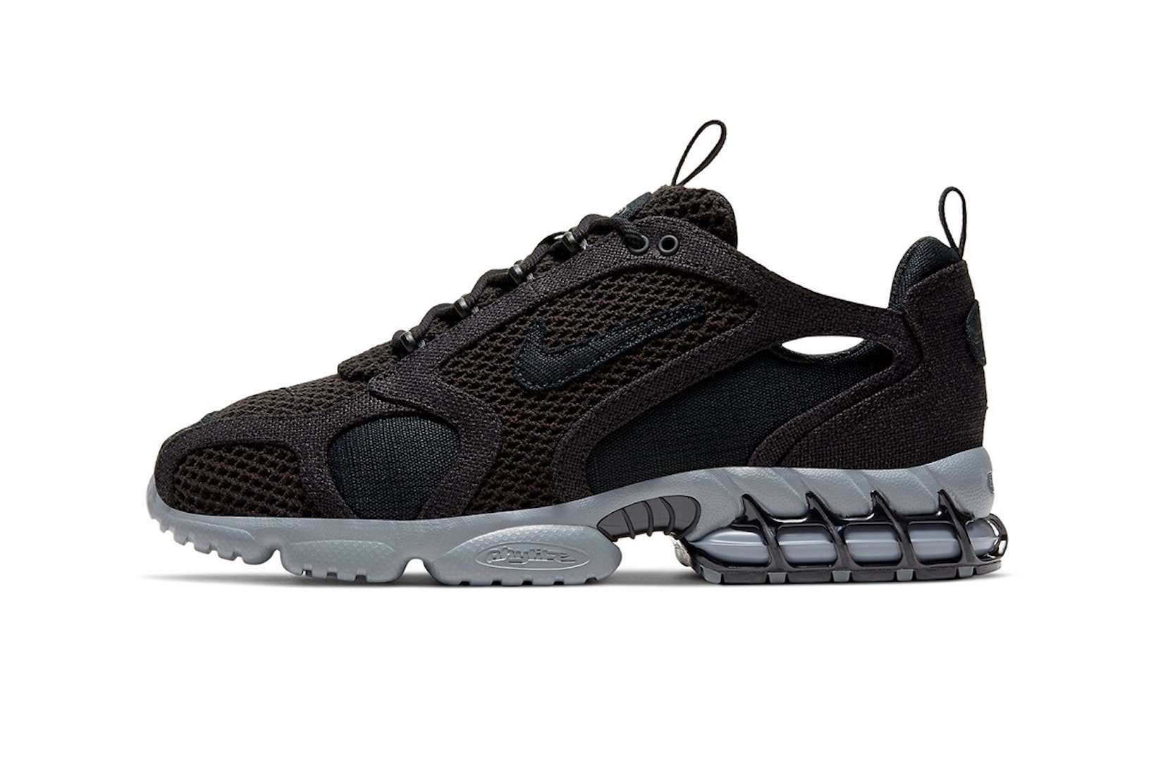 nike stussy air zoom spiridon cage 2 collaboration sneakers black gray sneakerhead footwear shoes