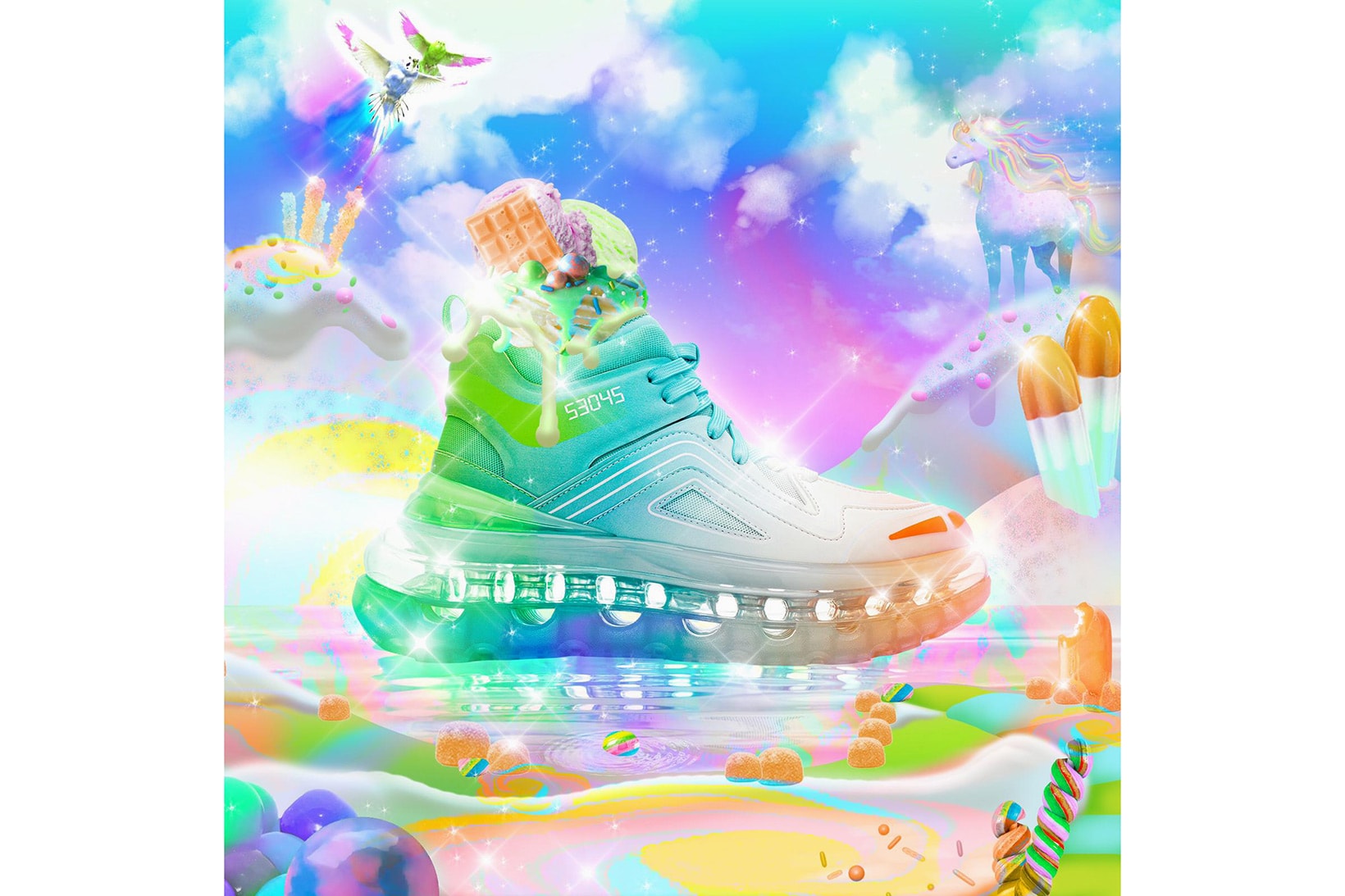 Shoes 53045 Bump'Air High Top White Astropop Unicorns Rainbows Ice Cream