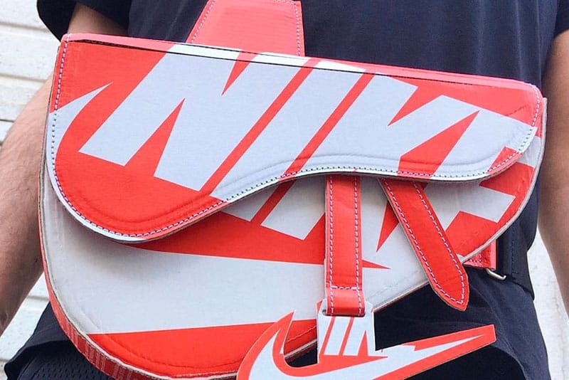 red and white nike purse