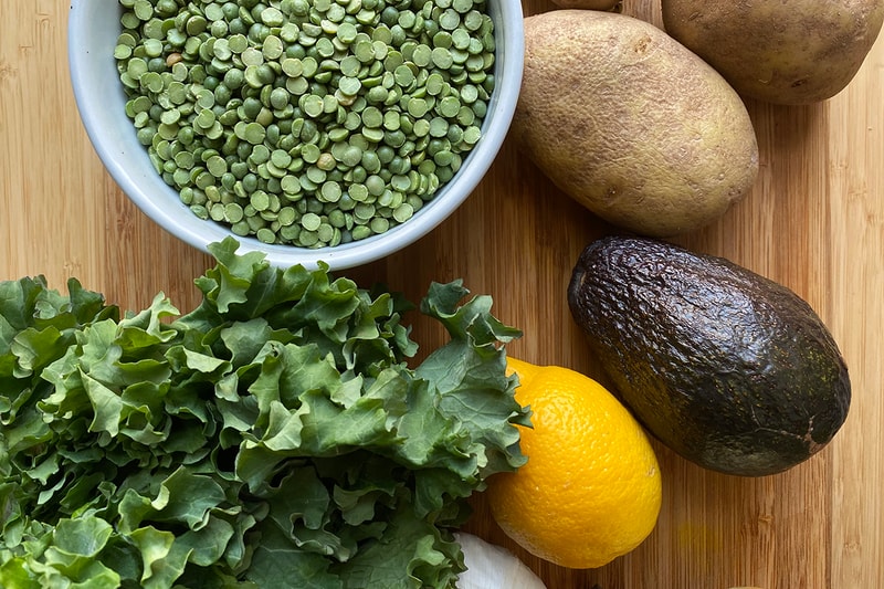 Vegetables Fruits Kale Lemon Avocado Split Peas Green Healthy Food Ingredients