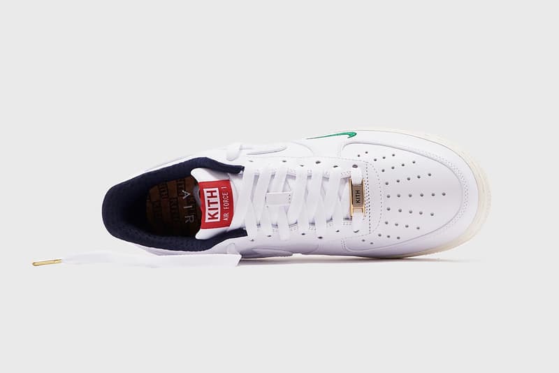 kith nike air force 1 low collaboration sneakers raffle charity ronnie fieg white green red blue sneakerhead shoes footwear