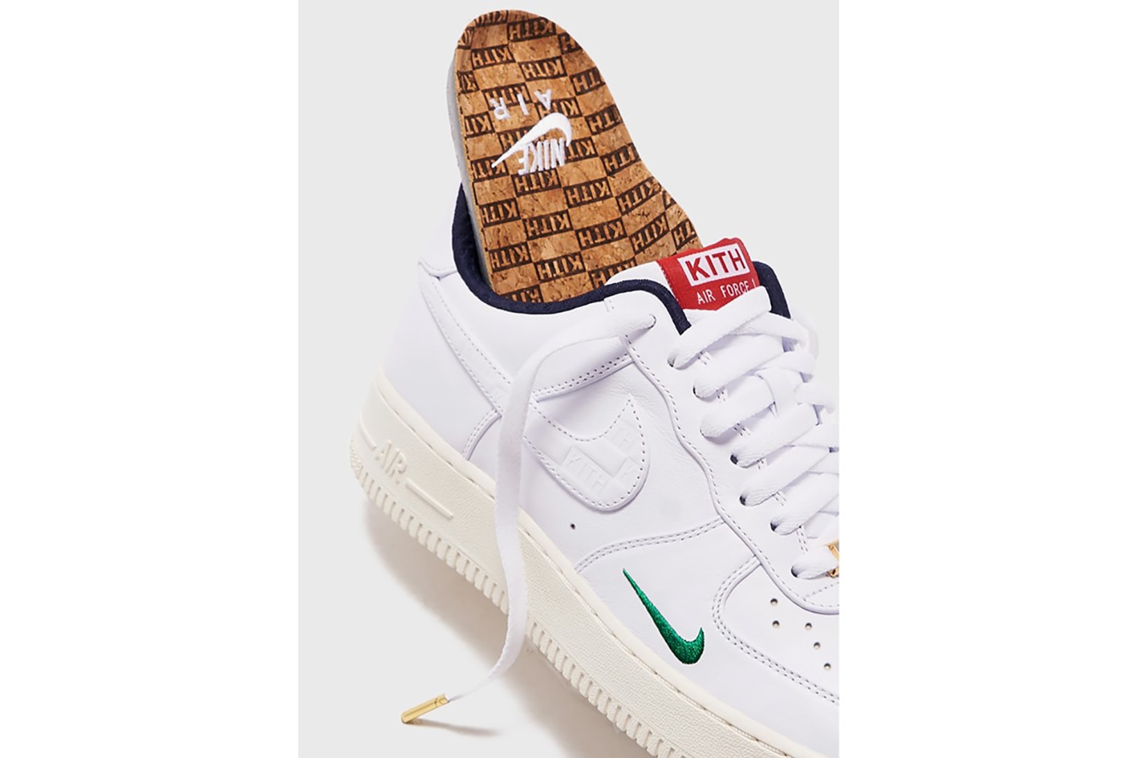 kith nike air force 1 low collaboration sneakers raffle charity ronnie fieg white green red blue sneakerhead shoes footwear