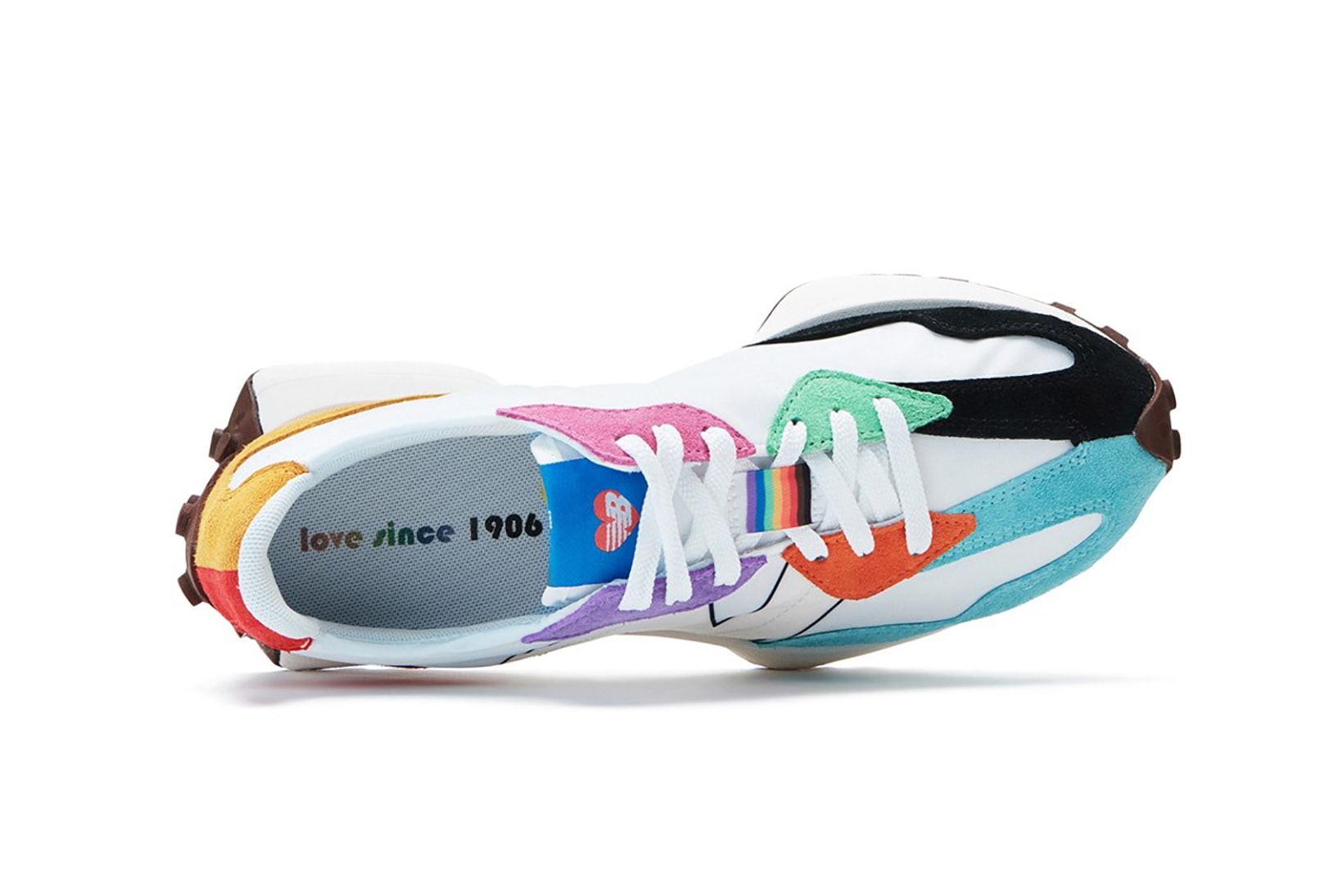 new balance pride lgbtq pack collection 327 fuelcell echo sneakers rainbow colorway white blue red purple orange green shoes footwear sneakerhead