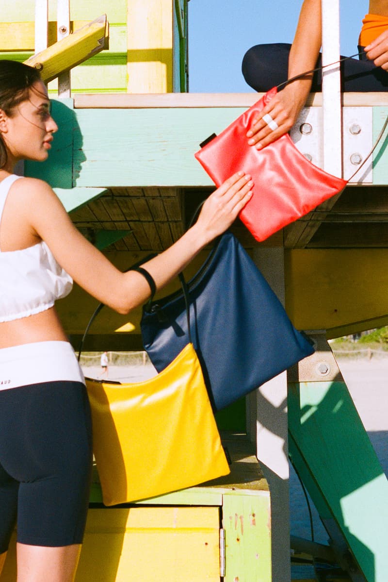 new balance staud collaboration 997 sneakers crop tops leggings shorts activewear bags green blue pink