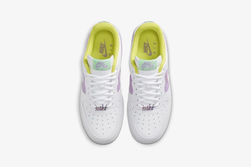 nike air force 1 07 womens sneakers white pastel purple pink neon yellow green holographic colorway sneakerhead footwear