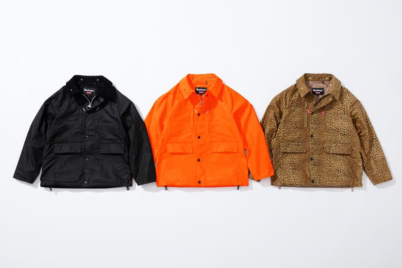 supreme barbour spring summer collaboration jackets outerwear black orange leopard print fashion 