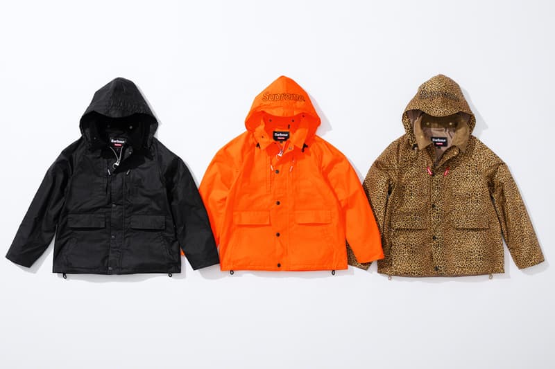 supreme barbour spring summer collaboration jackets outerwear black orange leopard print fashion 