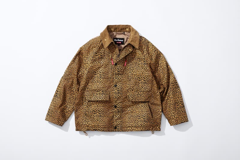 supreme barbour spring summer collaboration jackets outerwear black orange leopard print fashion
