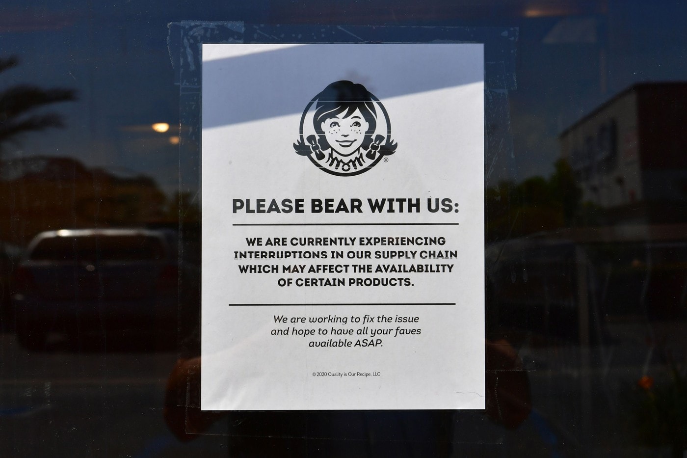 Wendy's Store Burger Meat Shortage Sign Announcement