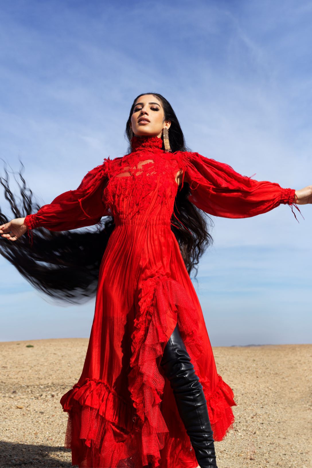 Abir Haronni Inferno Music Video Singer Artist Red Dress Earring