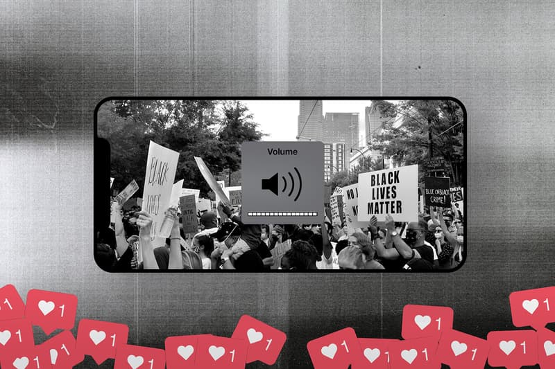 Black Lives Matter protest signs social media instagram likes heart iphone mobile phone volume