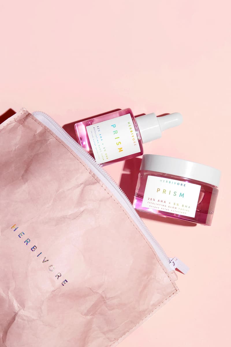 herbivore botanicals prism pride kit aha bha exfoliating glow serum prism glow facial skincare beauty pink bag