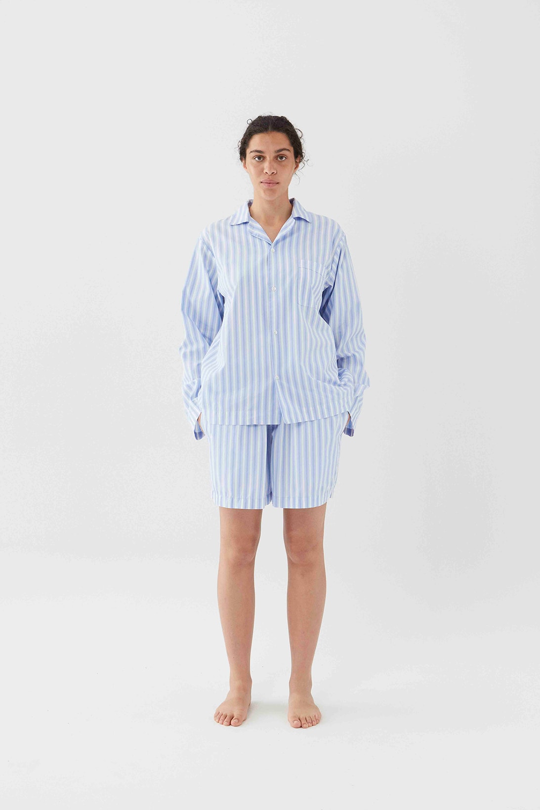tekla unisex sleepwear loungewear collection sustainable shirts trousers shorts pink blue 