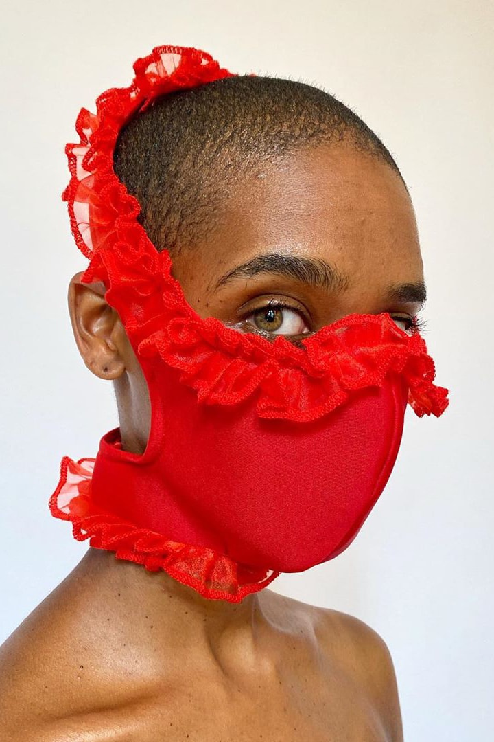 Tia Adeola Ruffle Face Mask Red