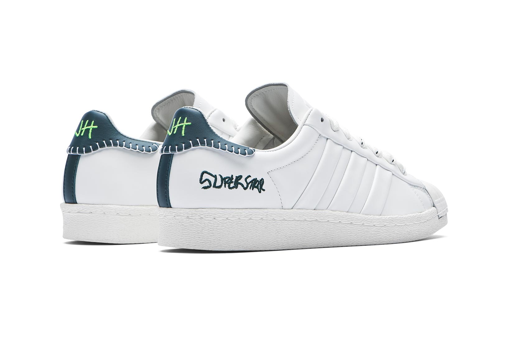 adidas originals jonah hill collaboration superstar sneakers white navy blue neon green shoes footwear sneakerhead