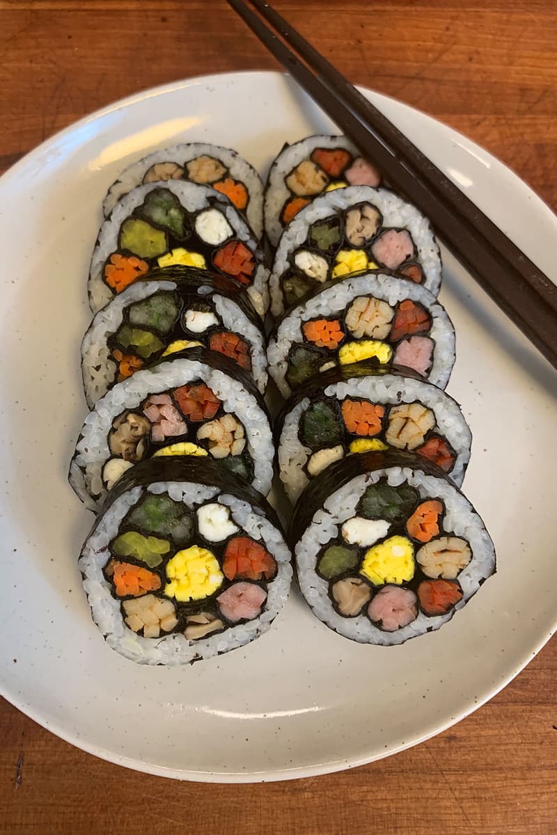 how to make flower kimbap korean food recipe cooking tutorial mokbar ms yoo nyc esther choi