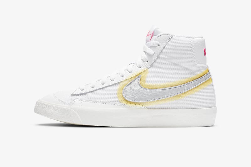 pink and yellow nike blazers