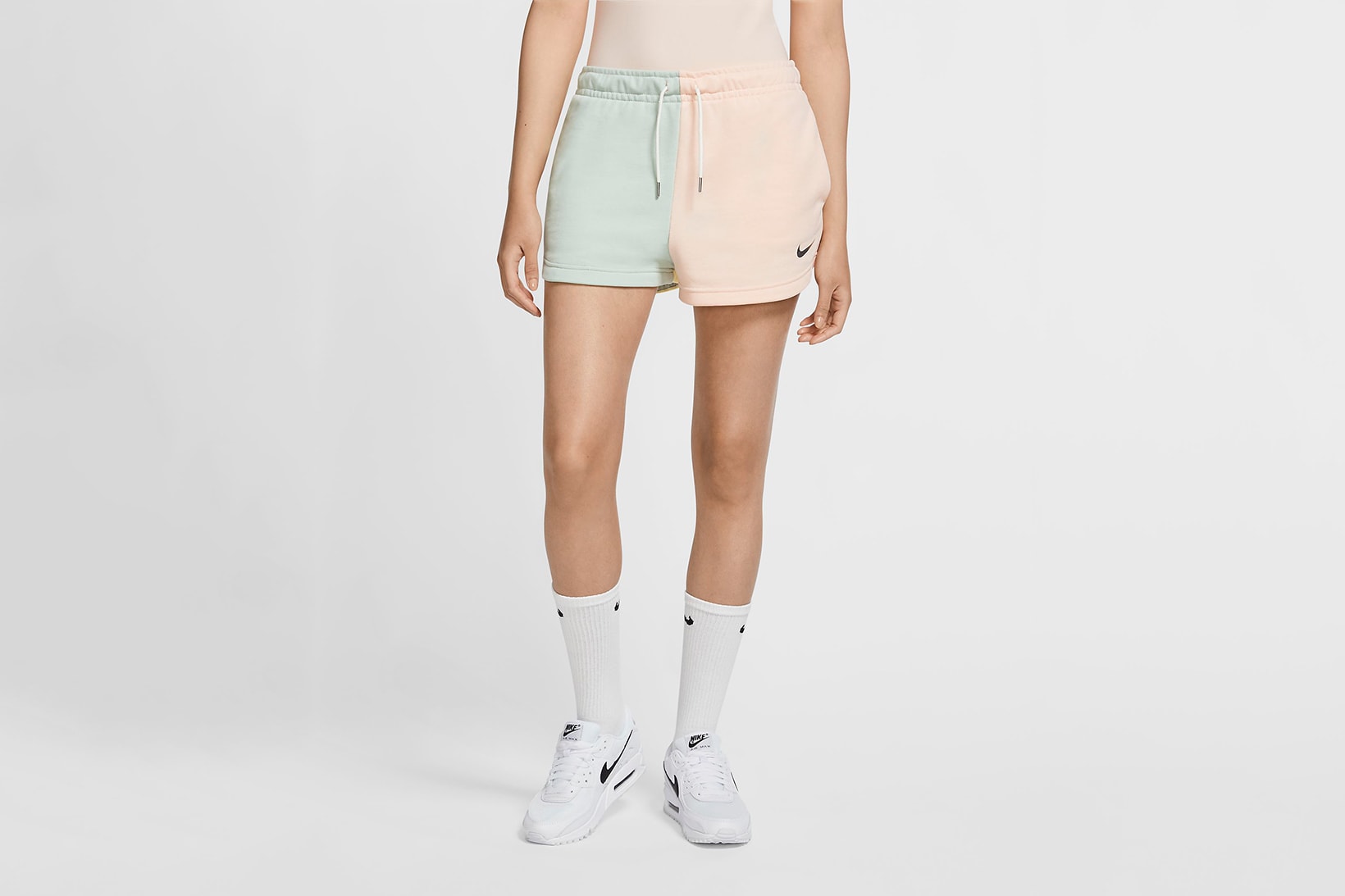 nike sportswear pastel collection womens sneakers air force 1 shadow bodysuit french terry shorts pink green white sneakerhead footwear