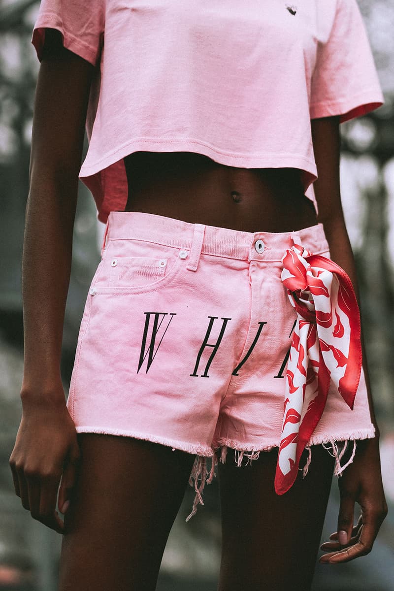 off white virgil abloh paragon singapore exclusive collection t shirts saffiano leather bag shorts pink 