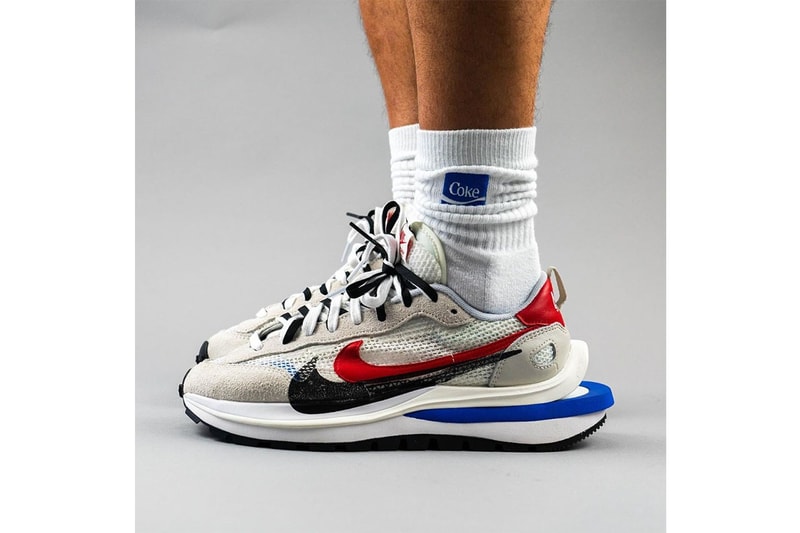 sacai x Nike VaporWaffle White Blue Red Sail Light Bone Game Royal Sport Fuchsia On-Foot Look