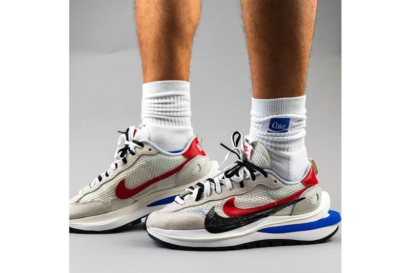 sacai x Nike VaporWaffle White Blue Red Sail Light Bone Game Royal Sport Fuchsia On-Foot Look