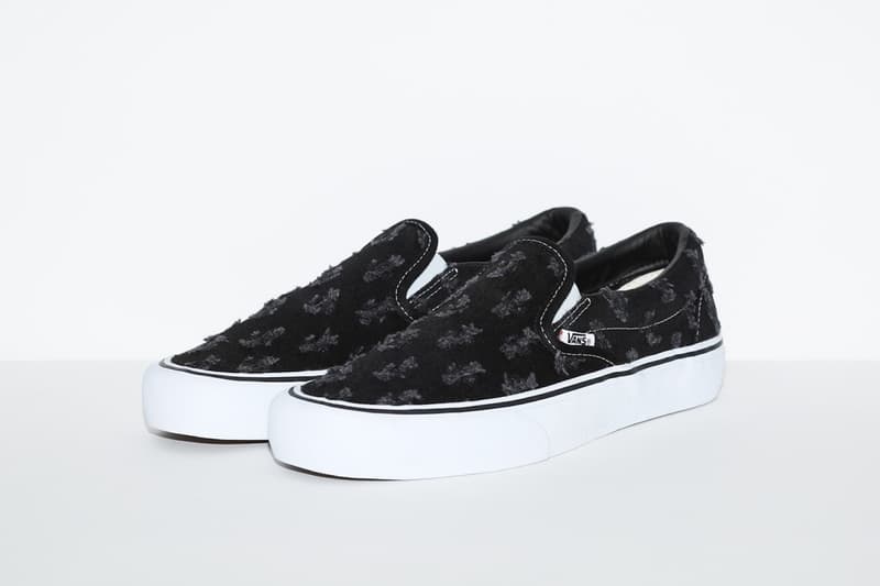 supreme vans collaboration distressed denim pack sk8 hi slip on pros sneakers black blue white shoes footwear sneakerhead