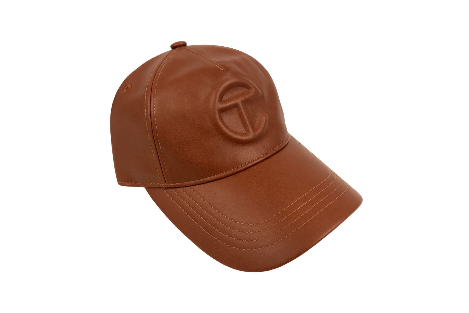 telfar logo embossed hat vegan leather black tan brown