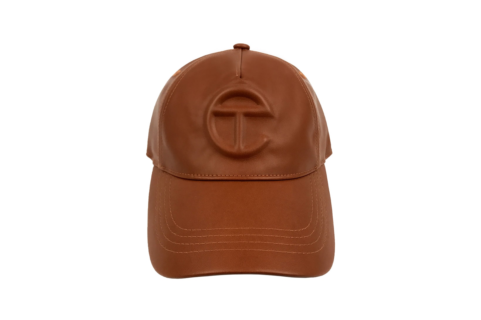 telfar logo embossed hat vegan leather black tan brown
