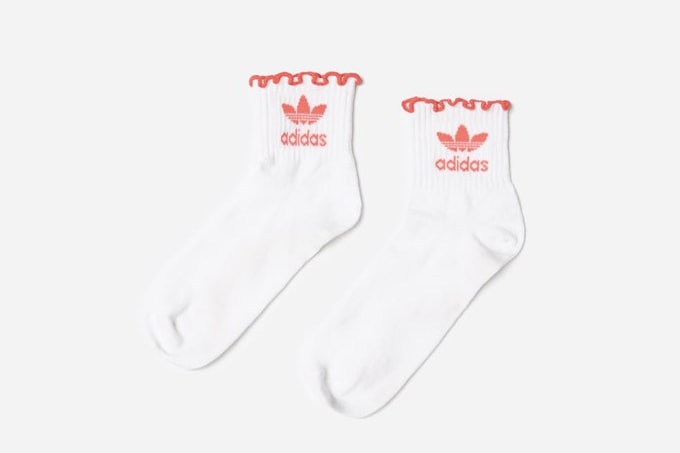 adidas Originals Logo Ruffled Socks Pink White Accessory