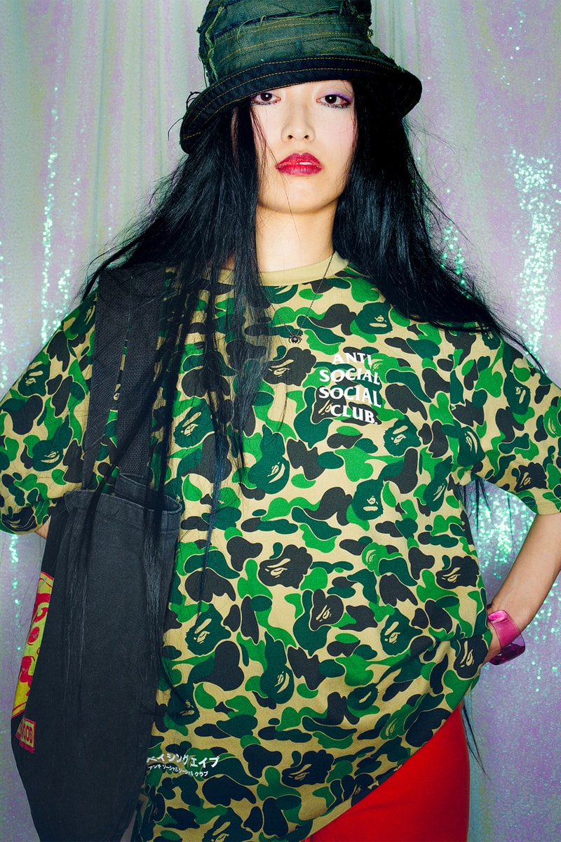 anti social social club assc a bathing ape bape fall collaboration hoodies tees camo green red