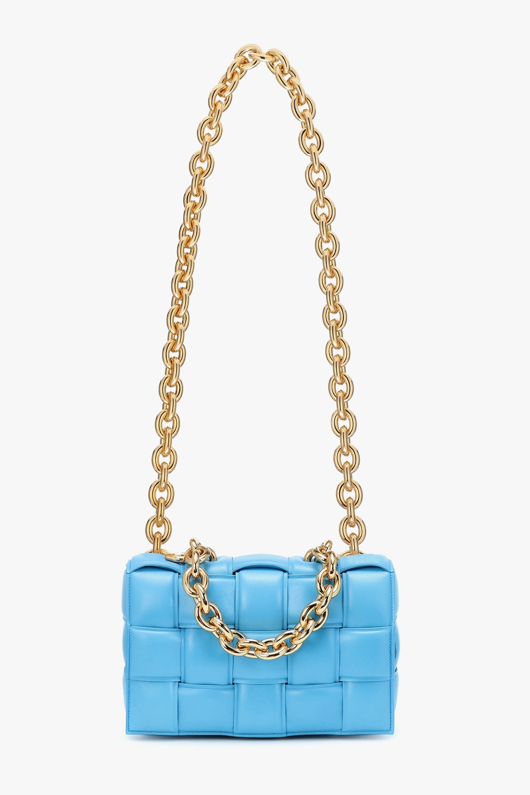bottega veneta chain cassette blue shoulder bag intrecciato weave swimming pool-gold daniel lee