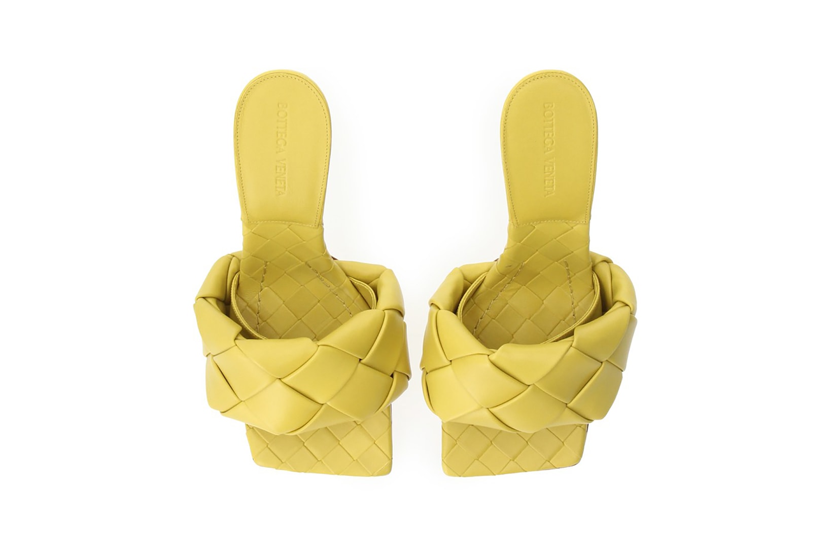 bottega veneta lido sandals square toe shoes heels yellow acid colorway