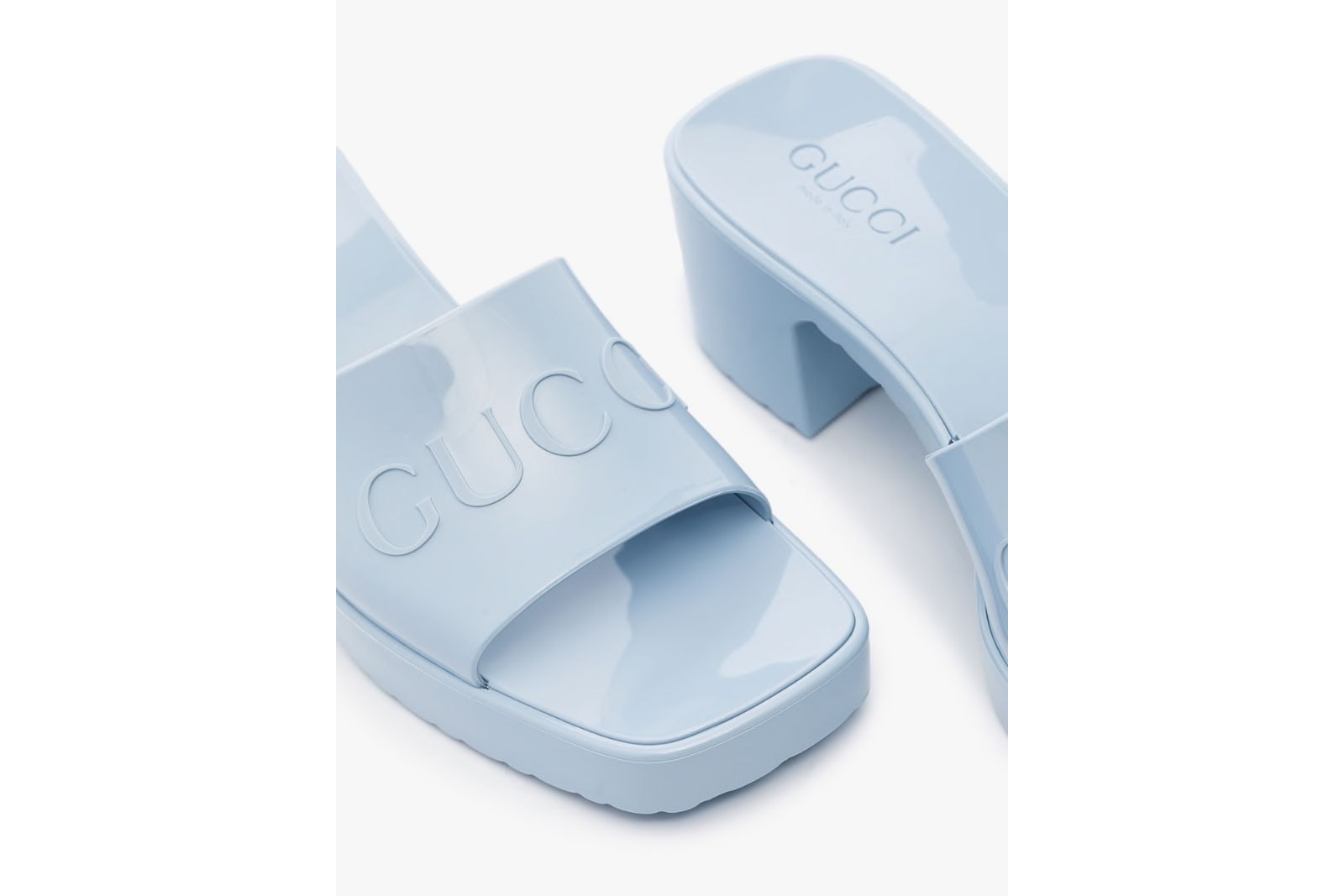 Gucci Logo Mules Rubber Slide Sandal Light Blue 55