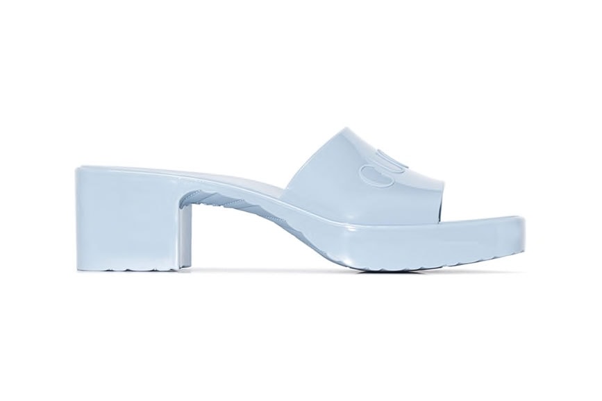 Gucci Logo Mules Rubber Slide Sandal Light Blue 55