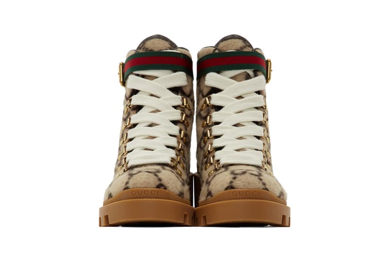 gucci wool gg ankle boots beige brown gold buckle red green designer shoes footwear