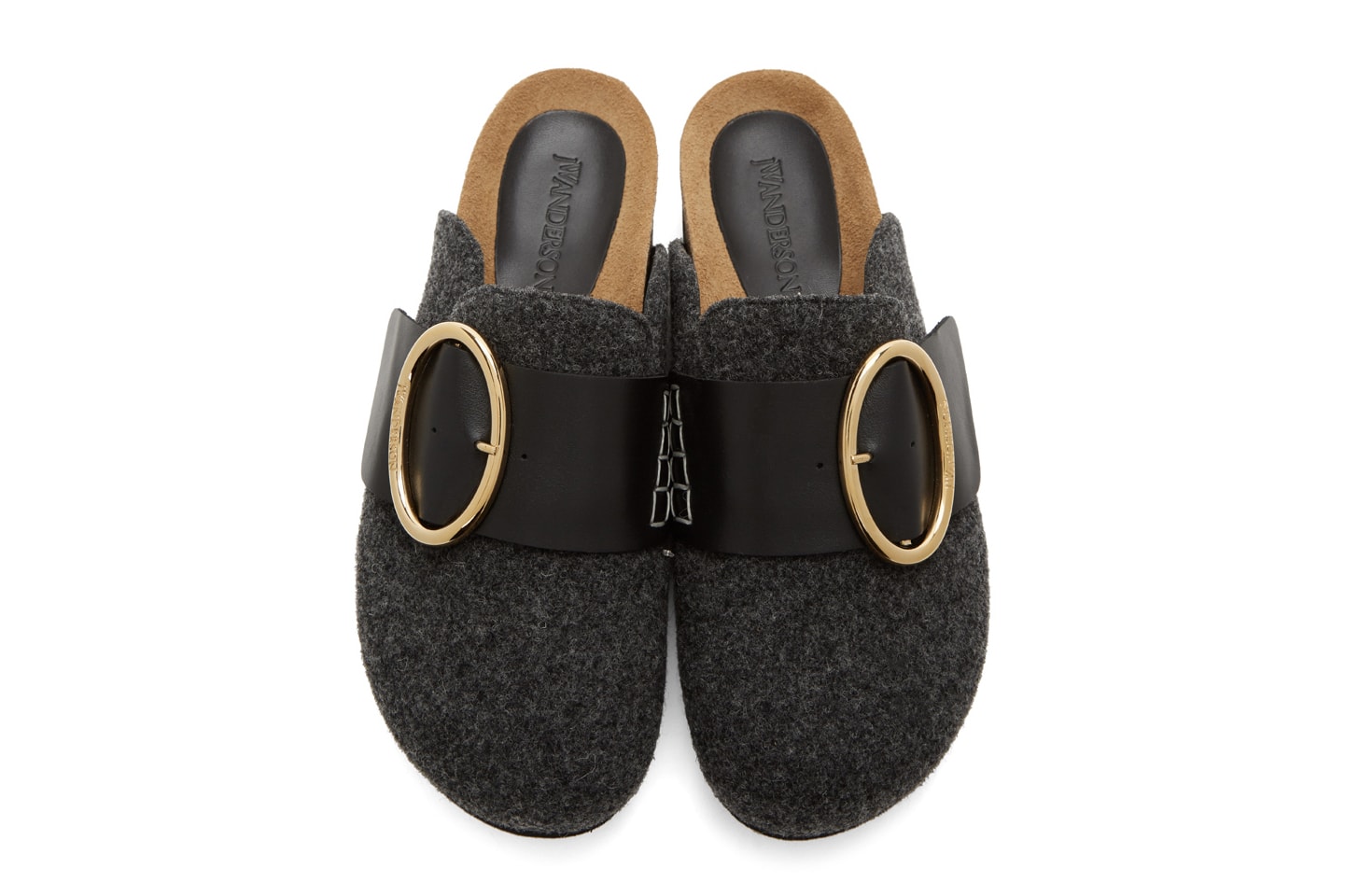 JW Anderson Felt Buckle Loafers Slip-On Shoes Pink Grey White Logo Gold Metal Hardware Fall Autumn Footwear Shoes