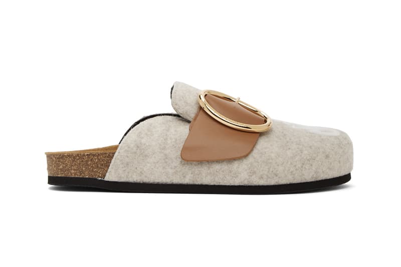 JW Anderson Felt Buckle Loafers Slip-On Shoes Pink Grey White Logo Gold Metal Hardware Fall Autumn Footwear Shoes