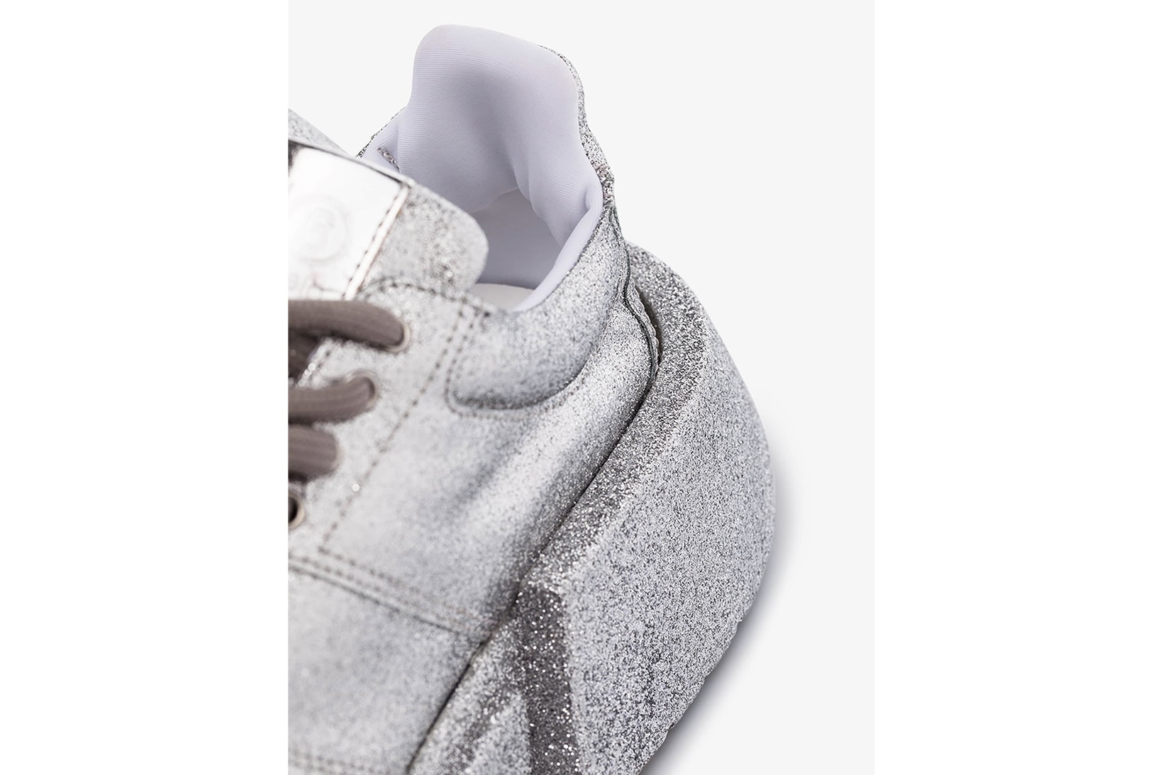 mm6 maison margiela silver glitter effect lace up sneakers 