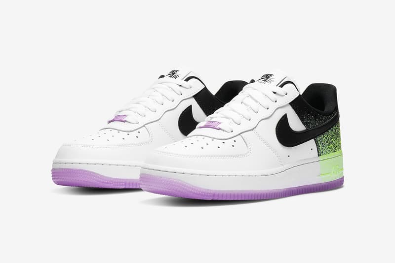 nike air force 1 07 womens sneakers neon green purple white colorway shoes footwear sneakerhead