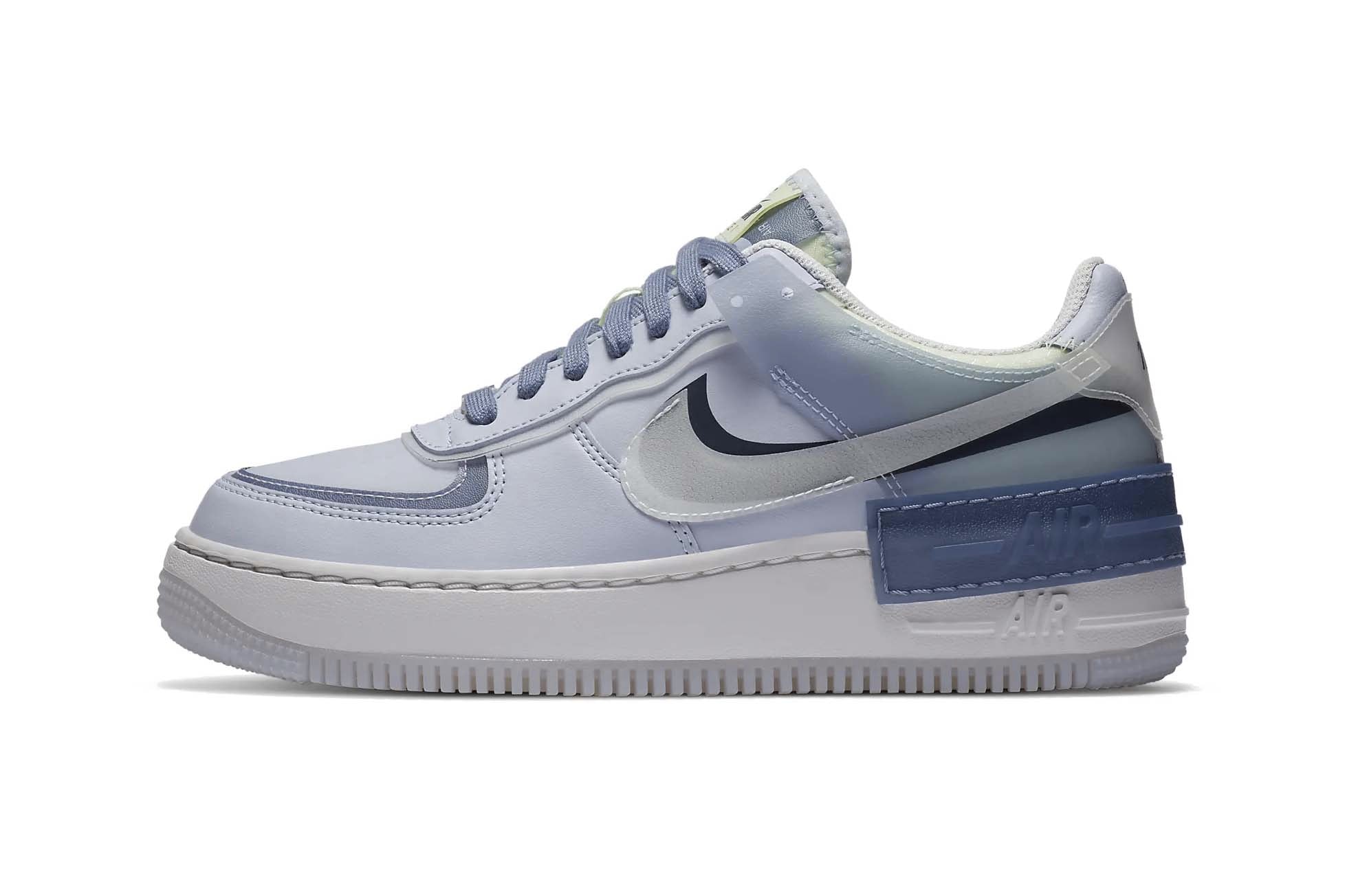 Nike Air Force 1 Shadow SE "Ghost/World Indigo" White Blue Navy Sneaker Release