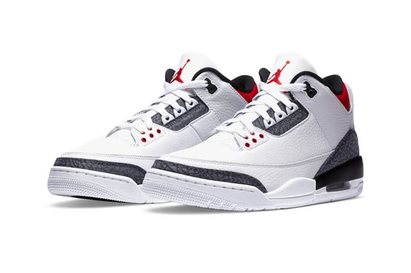 nike air jordan 3 sneakers white red gray elephant print denim japan colorway footwear shoes sneakerhead 