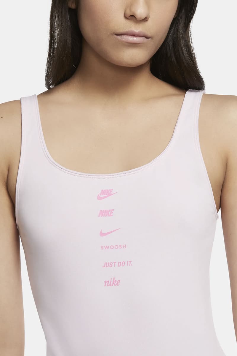 nike swimwear bodysuit swoosh stacked logo pink foam glow sportswear