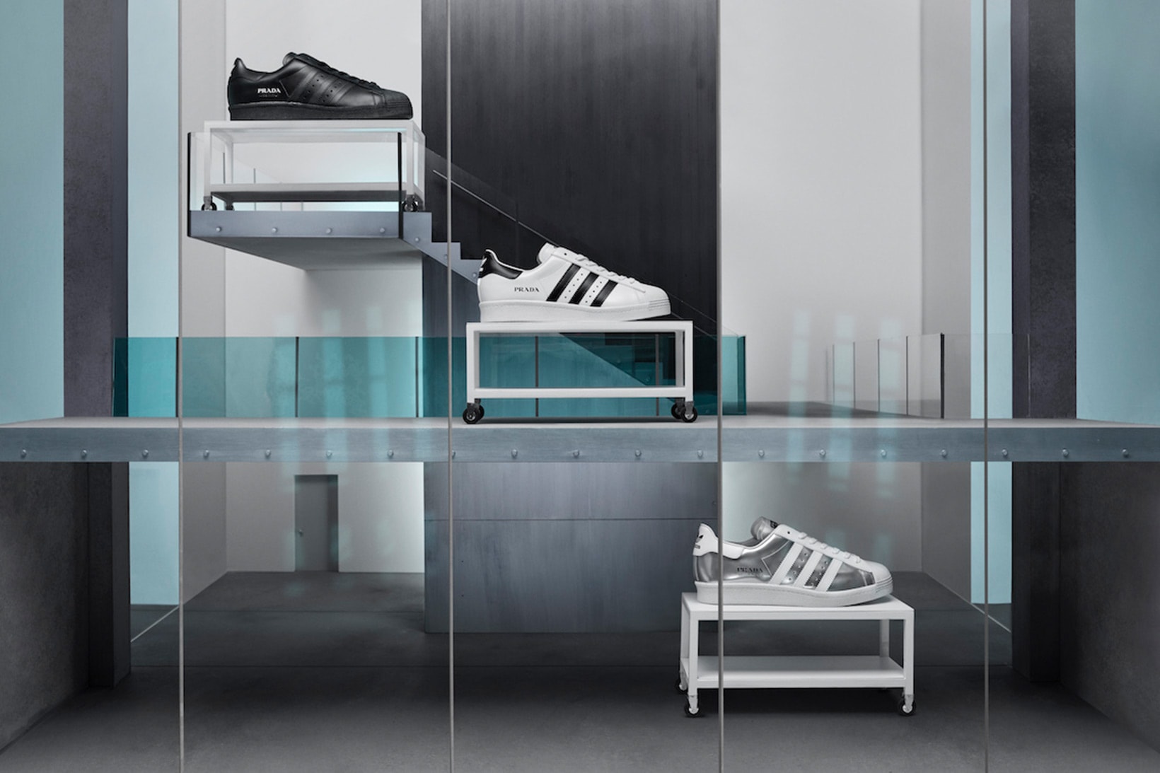 prada adidas originals superstar release info launch date black white silver official look