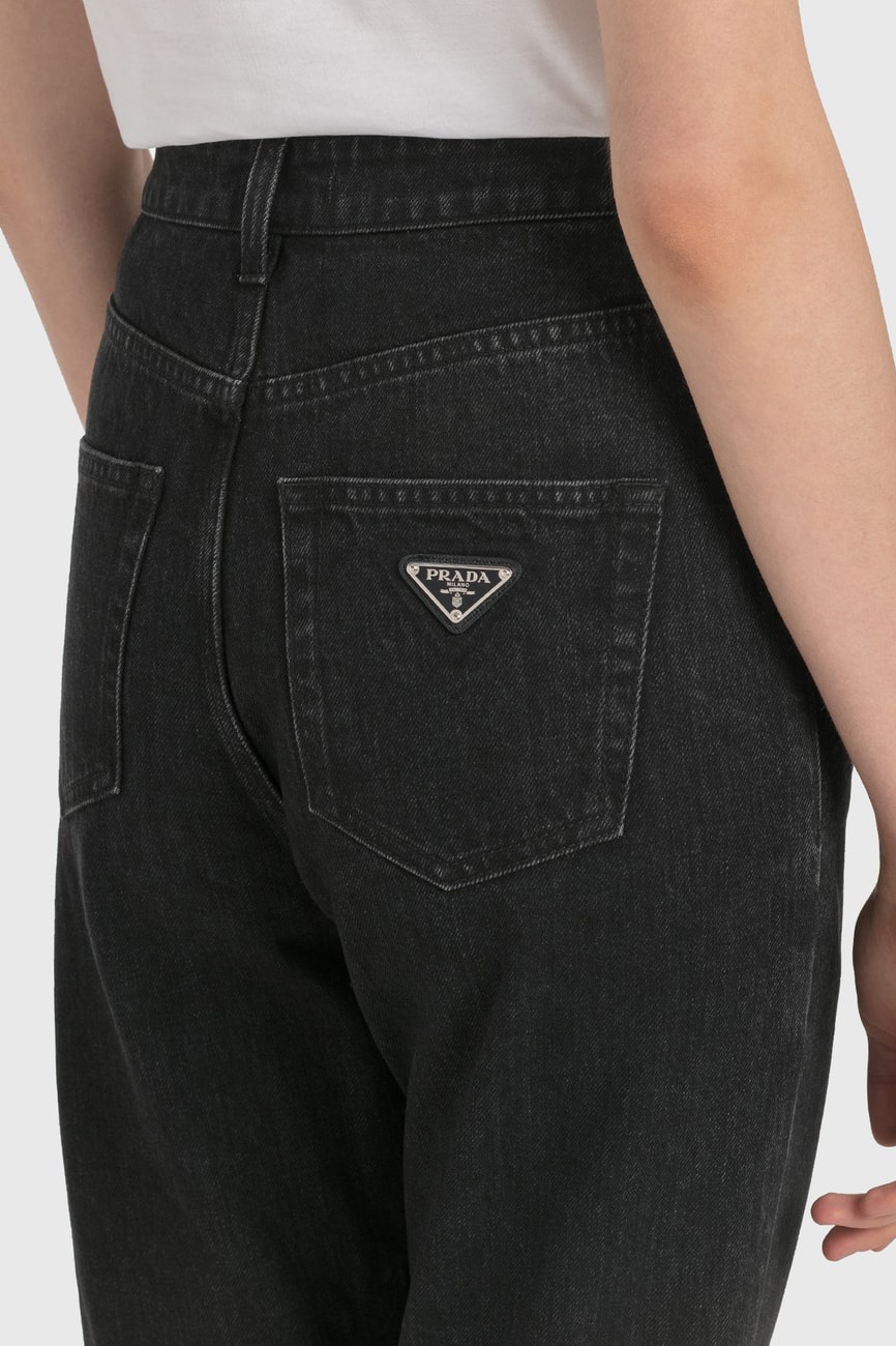 Prada Denim Jeans Black Triangle Logo Pocket Womens